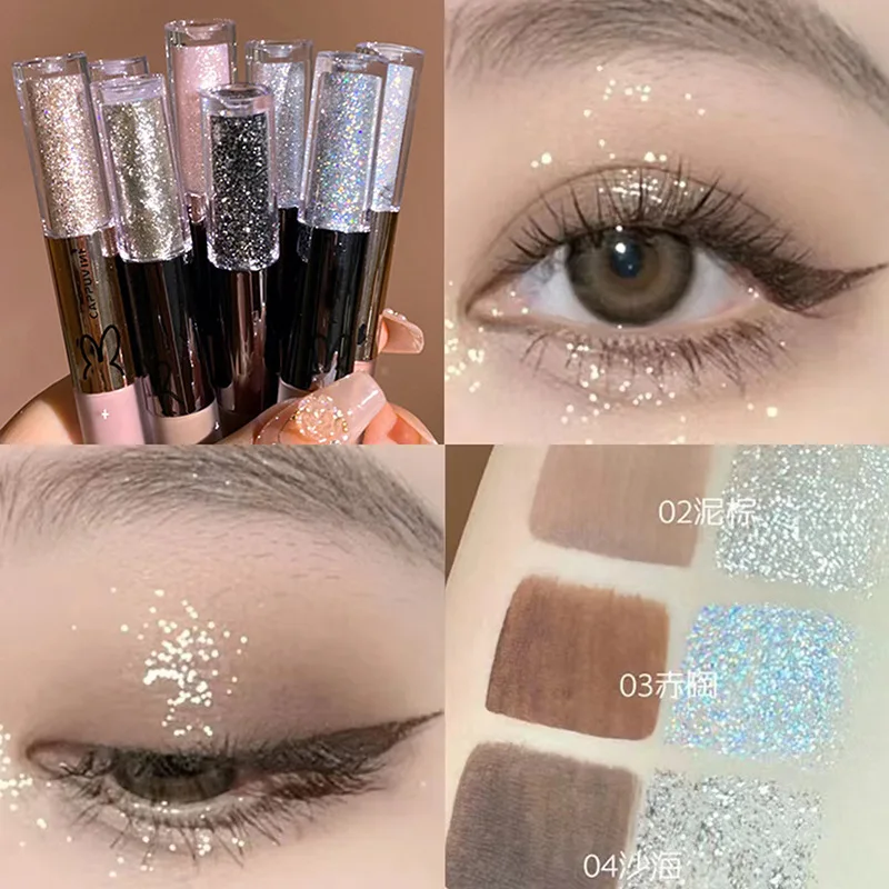 Ombre à barrage liquide à double tête, 256 brillance, perle, maquillage pour les yeux, sommeil éclaircissant, maquillage en forme de larme