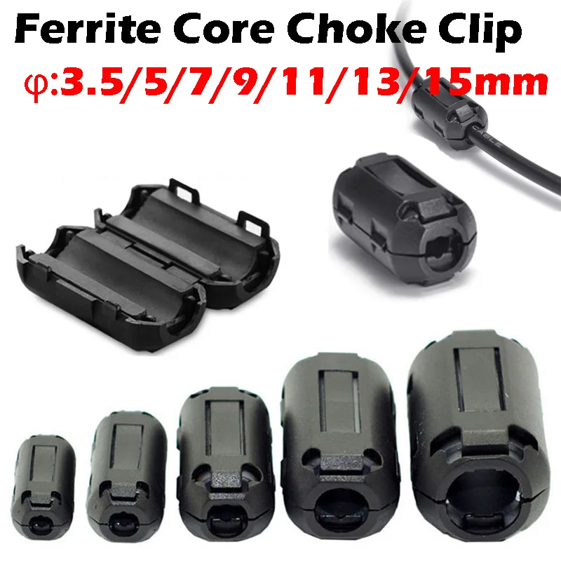 

3.5/5/7/9/13/15mm Ring Core Ferrite Bead Clamp Choke Coil EMI RFI Noise Filter Clip Snap Cable Connector Cable Connector Filters