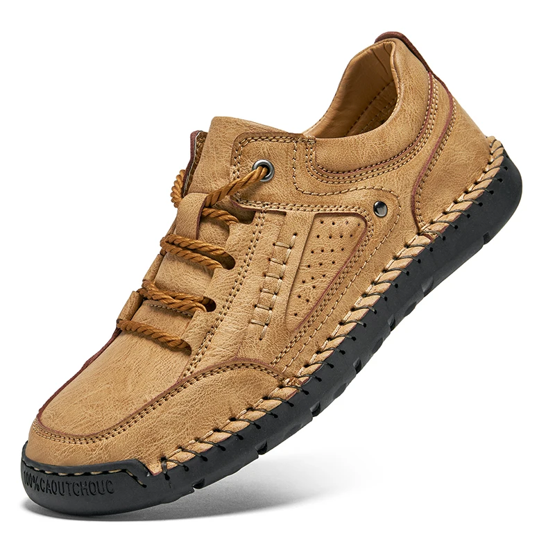 COZOK New Spring Men Leather Casual Hiking Shoes Handmade Sneakers Man Lace Up Men Flats Breathable Footwear Plus Size 38-48 image 6