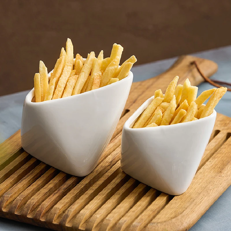 Three Dimensional Folded French Fry Cup, Household Ceramic Seasoning Plate, Snack Dipping Dish, Specialty Hotel Tableware Bowl