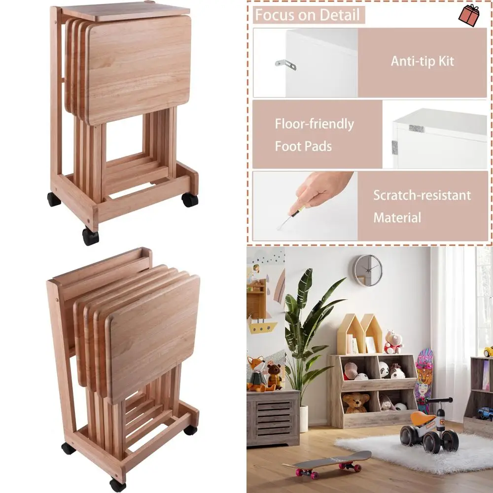 Dylan Collection 5-Piece Oversized Snack Table Set in Natural Wood Finish