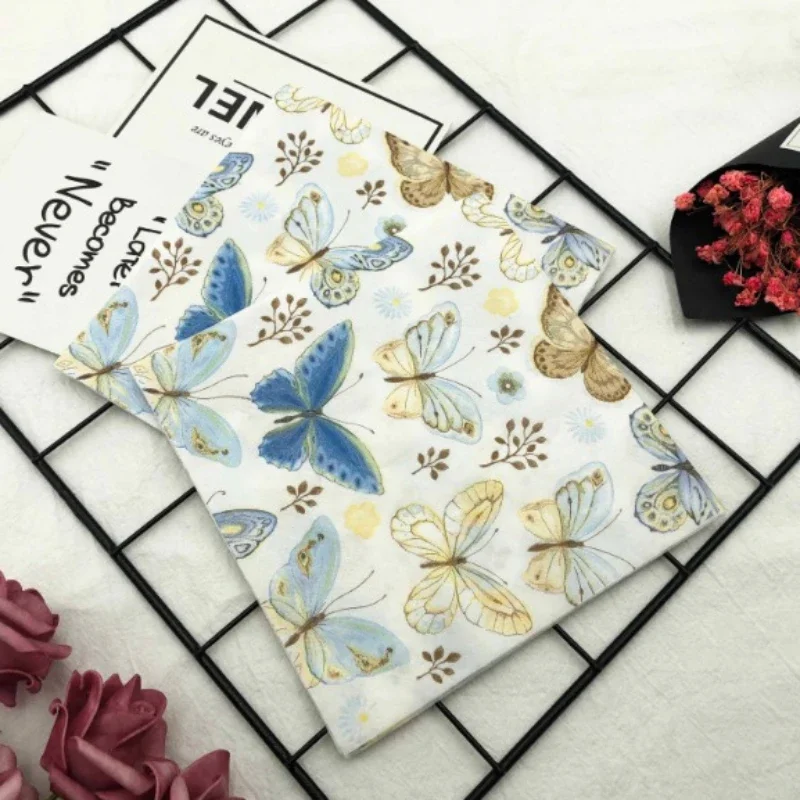 Colorful Printed Napkins New Butterfly Models Hotel Cafe Party Wedding Square Paper Napkin Placemats Food Grade Napkin 2 Ply 33c