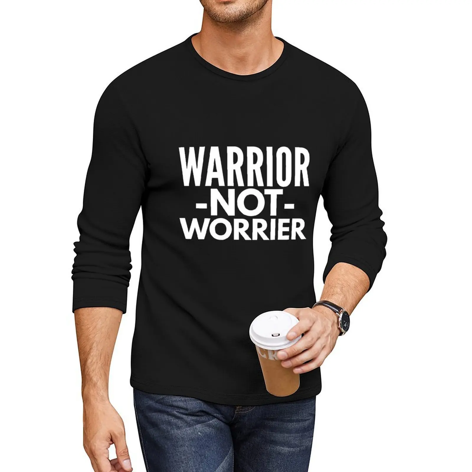 Длинная футболка Warrior Not Worrier, одежда в стиле аниме, рубашка с животным принтом для мальчиков, футболка с графическим рисунком, черная футболка, футболки для мужчин