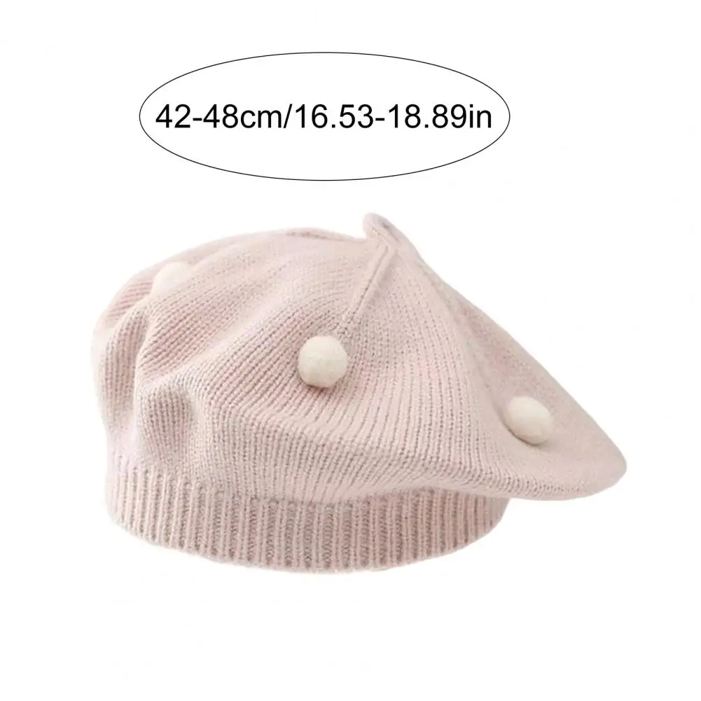 Autumn Winter Hat Kids Beret Hat Style Baby Beret Hat with Plush Ball Anti-slip Elastic Fit Knitting Cap Warm for Toddlers