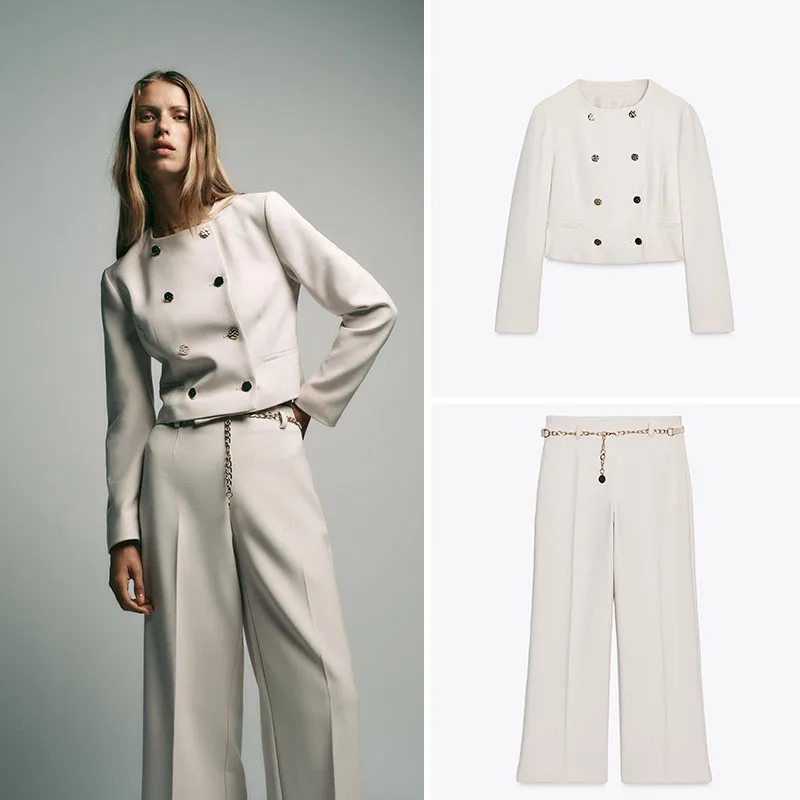 Setelan Pakaian Luar dan Celana Panjang Setengah Betis Model High Waist untuk Wanita, Gaya Kasual, Koleksi Musim Gugur Terbaru, Setelan Dua Potong