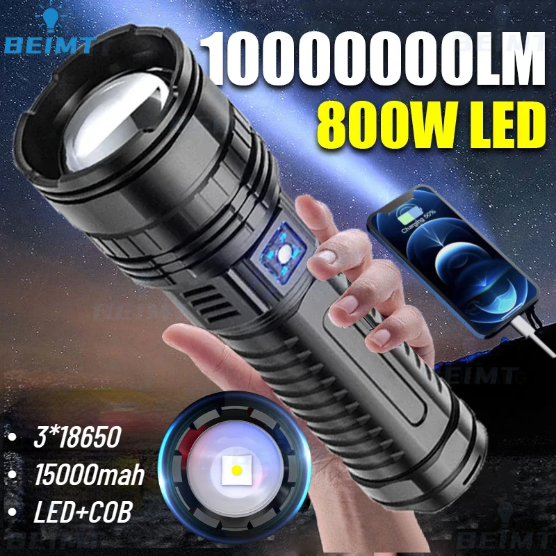 

10000000LM Ultra Strong Flashlight White Laser LED + COB Outdoor Extra Long-range Ultra Bright Laser Torch Cannon Hernia Lamp