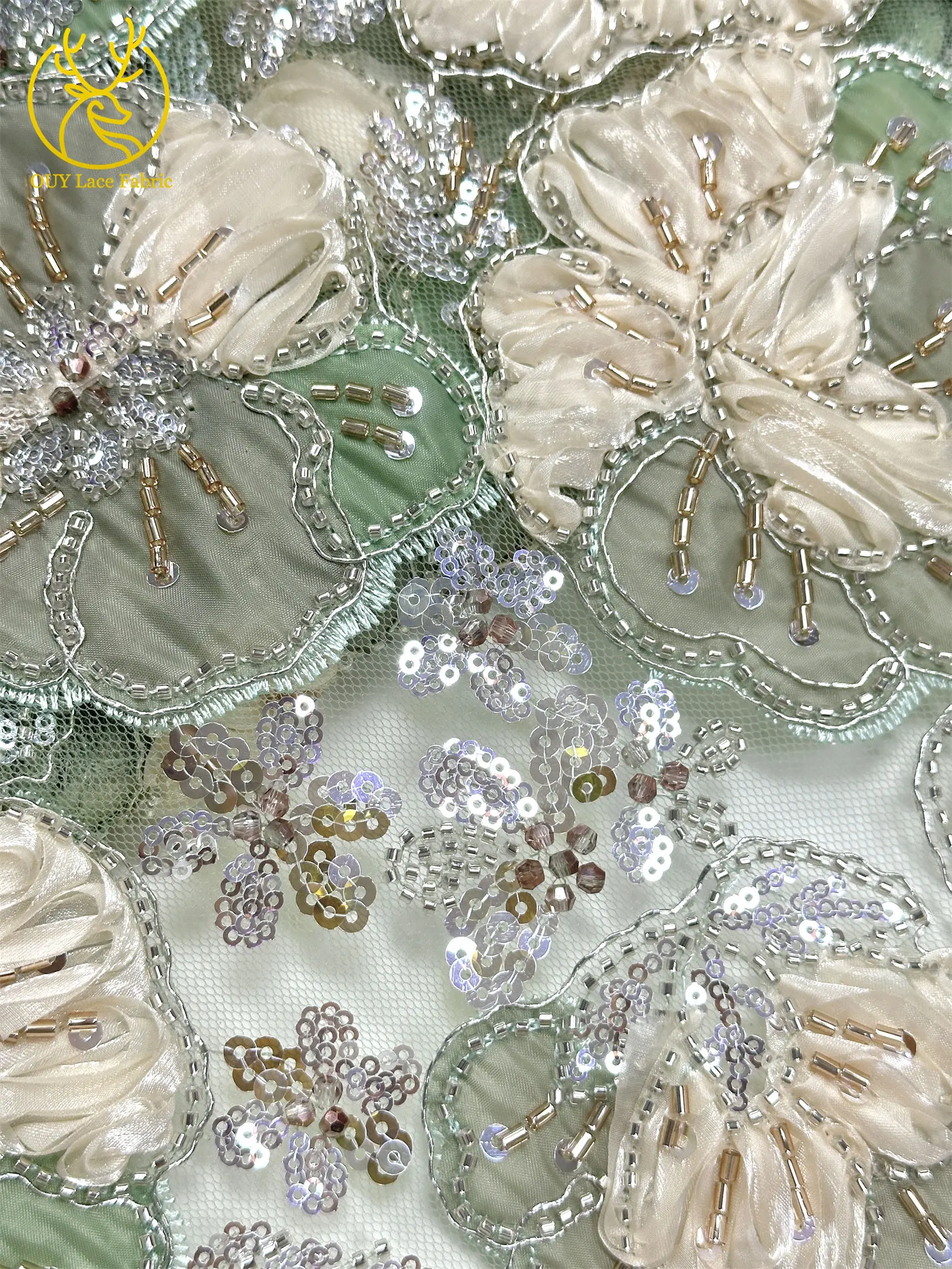 Afrikanischer Spitzenstoff, hochwertige französische Blumenstickerei, Perlen, Pailletten, Tüll, Netzspitze für Frauen, Hochzeitskleid, Nähen, 5 Yards – Detail 13