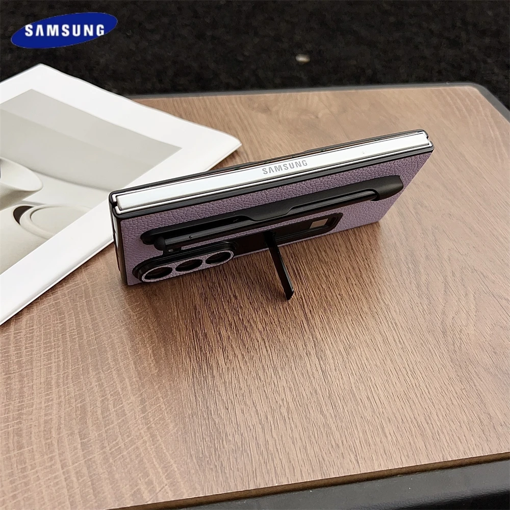Mode Lychee textuur met pensleuf hoesje voor Samsung Galaxy Z Fold 7 6 5 PU mat lederen patroon cover schokbestendige luxe cover