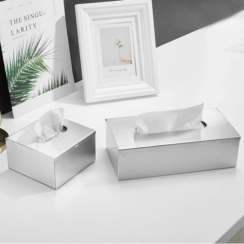 Nordic Style 304 Stainless Steel Square Tissue Box Modern Minimalist Napkin Holder Paper Dispenser for Home Hotel Cafe Decor