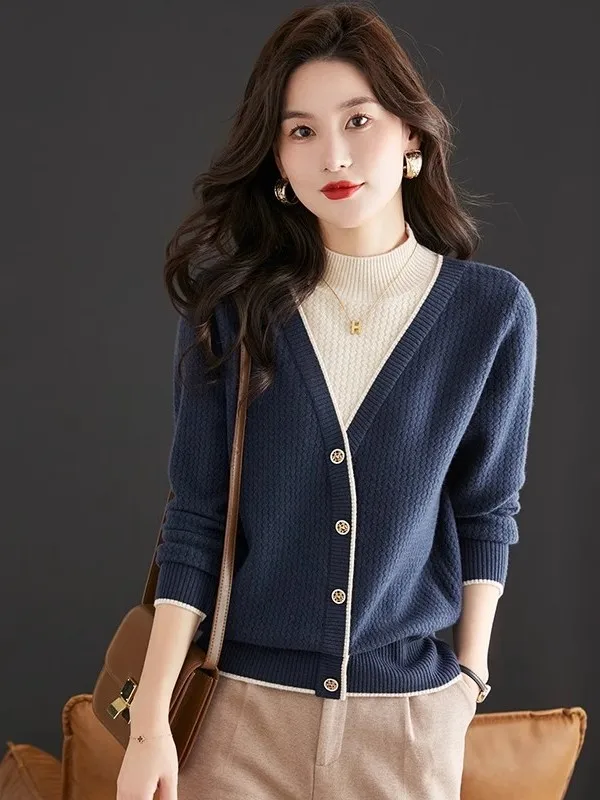 Brand Women's Knitted Wool Base Layer Top Autumn Winter Casual Sle Medium Softn Long Sve round Ne Pullover Fake Two...