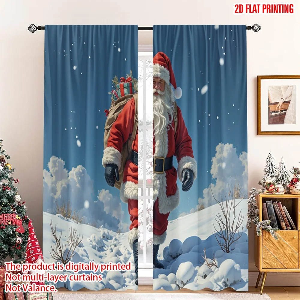 

2pcs 2D flat printing Merry Christmas Popular Window Curtains Santa Claus Merry Christmas Gifts Polyester Without Electricity