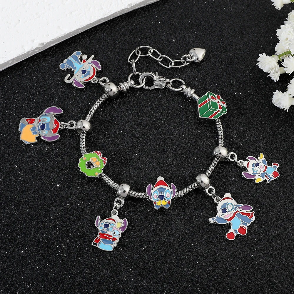 Christmas Stitch Bracelet Disney Cartoon Lilo & Stitch Charms Bangle DIY Inspired Bracelet for Women DIY Hand Chain Accessories