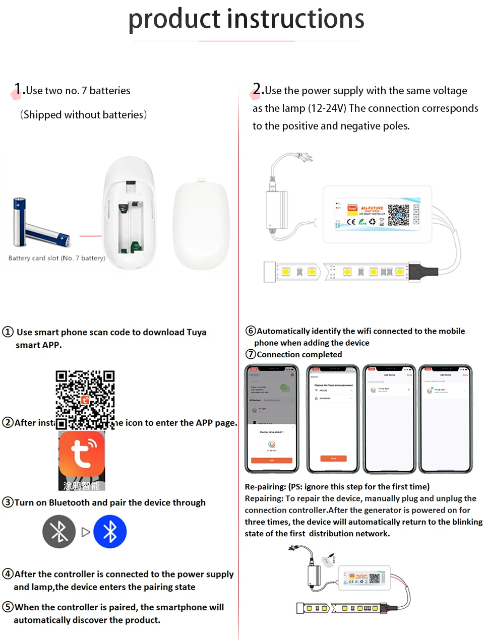 Sterownik LED Tuya Smart Life Home DC5V12V24V 6A/CH Max15A DIM CCT RGB do taśm LED, WiFi, sterowanie 2.4G pilotem/aplikacją/Alexą — zdjęcie 5