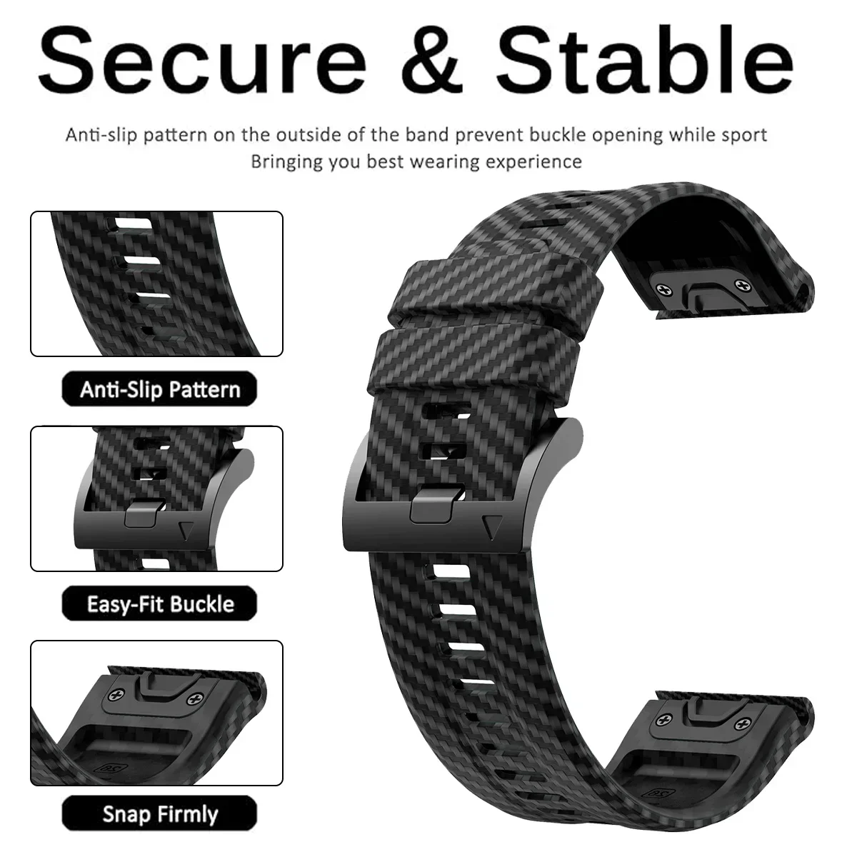 Silicone Watch Band for Garmin 22/26mm Fenix 8/5X/6X/7x /Tactix7pro Carbon Fiber Quick Release Loop Strap Replacement for Garmin