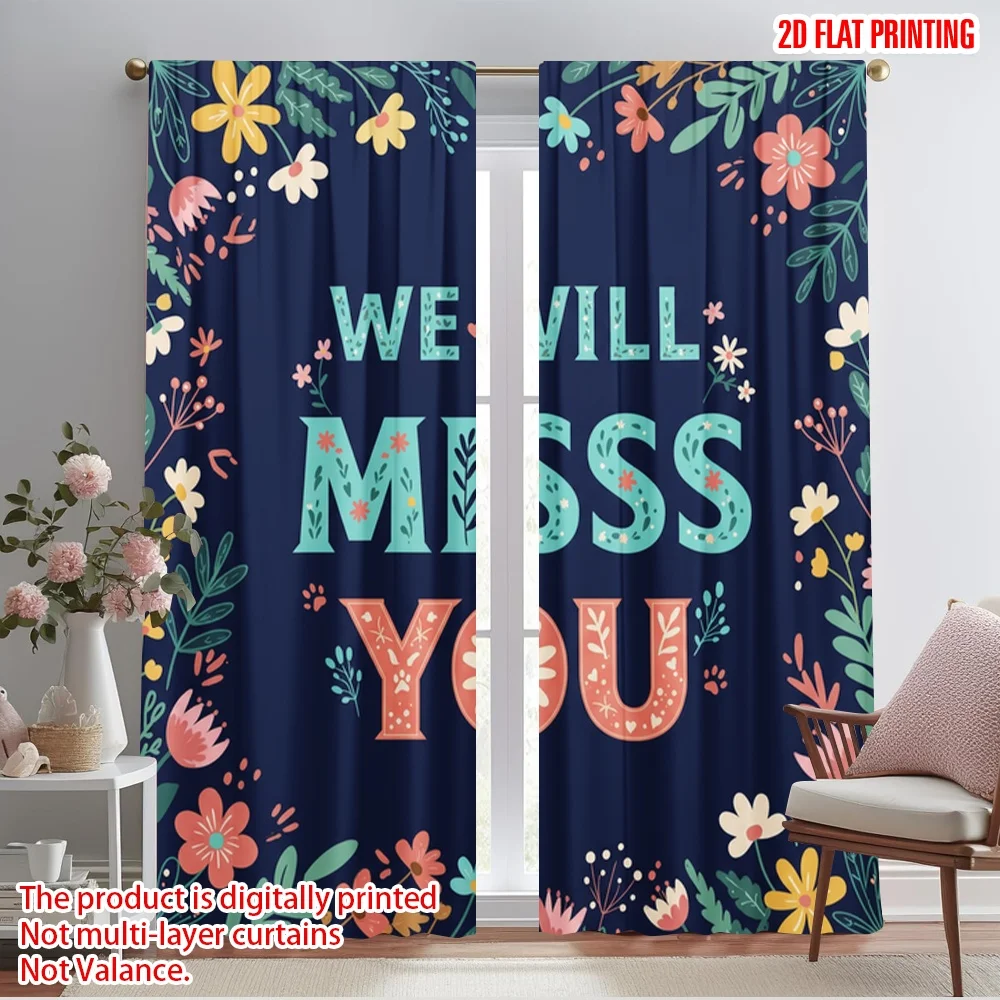 

2pcs 2D flat printing Curtain We Miss You Floral Card Polyester Without Electricity Festive Curtains Use for Door Wall Yard