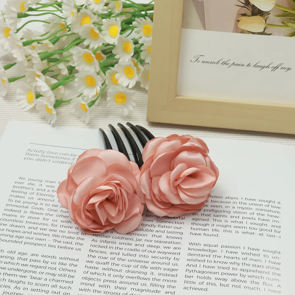 

New Style Solid Color Satin Elegance Double-headed Flowers Comb Hairpin Ladies Hair Accessories