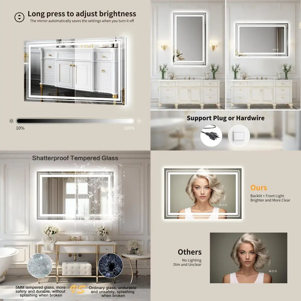 

Зеркало для ванной комнаты 55x36 со светодиодной подсветкой, противотуманной, регулируемой яркостью и функцией памяти