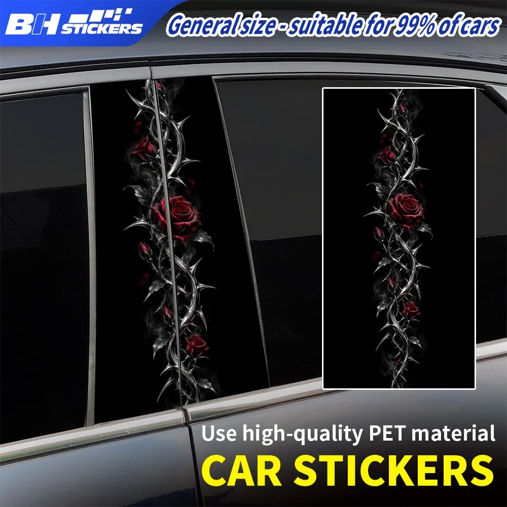 Thorn Rose Vine Gothic Car B Pillar Sticker 2Pcs Vinyl Window Middle Column Decal Universal Auto Exterior Decoration Accessories