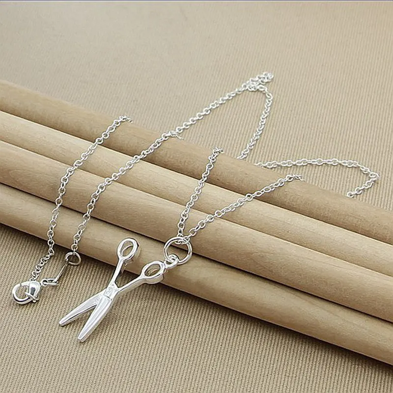 

2025 New 925 Sterling Silver 18 Inches Fine Scissors Necklace For Women Men Fashion Charm Wedding Gift Jewelry Accessories