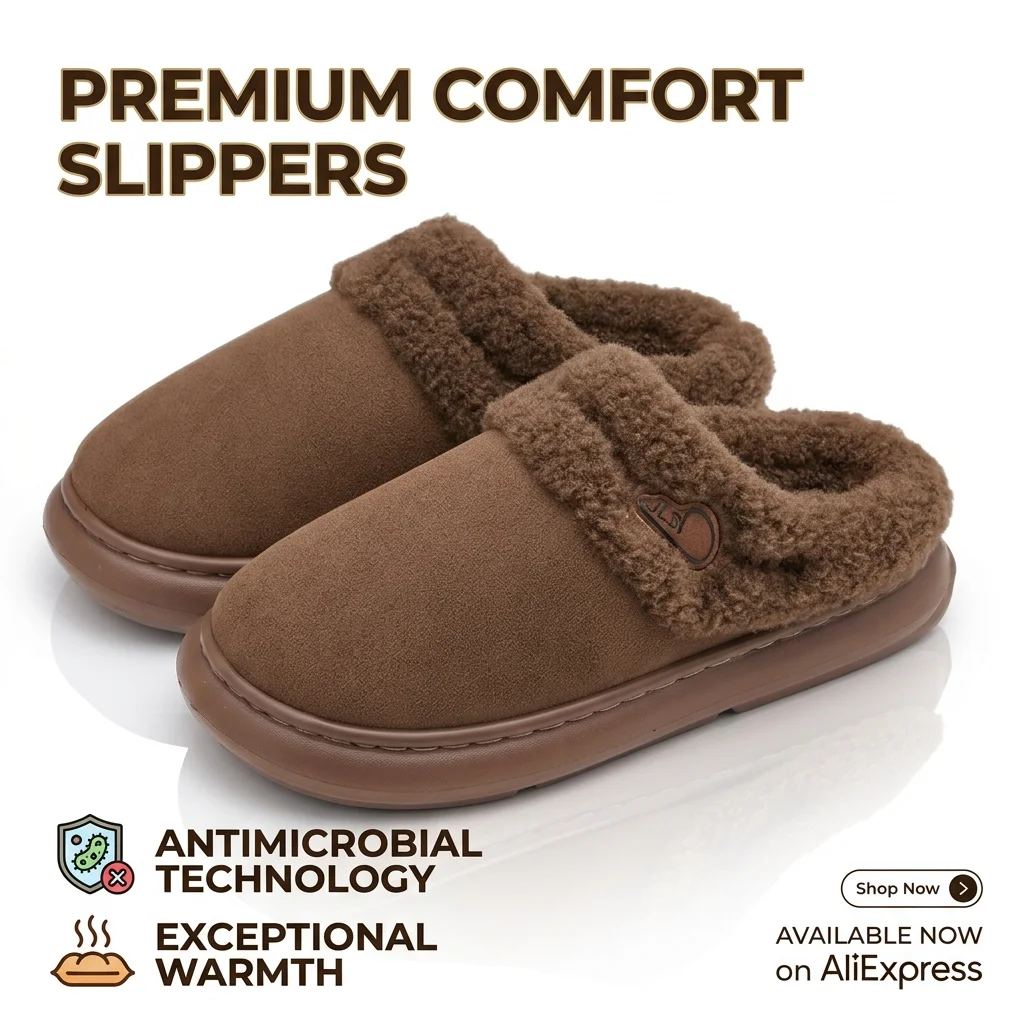 Unisex winter house slippers faux suede upper, antibacterial and warm fleece lining, thick non-slip sole – unisex house slippe