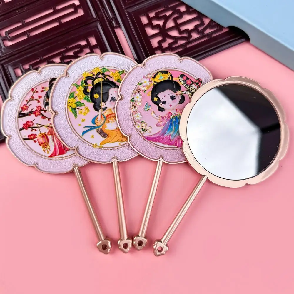 

Creative Cartoon Handheld Makeup Mirror Round Exquisite Metal Cosmetic Mirror Chinese Style Elegant Pocket Mirror For Home