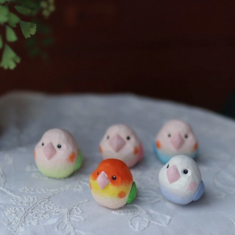 Nordic Handmade Solid Wood Mini Bird Sculpture Ornaments Living Room Entrance Office Desktop Miniature Animal Statue Decoration