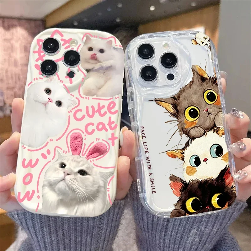 Cute Sketch Cartoon Cat Case For Samsung Galaxy S22 S23 S21 Ultra Plus S20 FE A25 A24 A14 A34 A35 A05 A05S A53 A33 A52 A32 A72