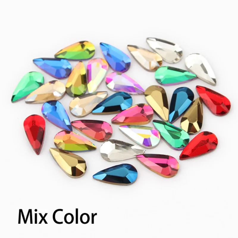 3D Nail Art Rhinestones 30/100pcs 10 Color Gems Flatback Stones For Nail art DIY Decorations Manicure Diamond Water Drop Shape