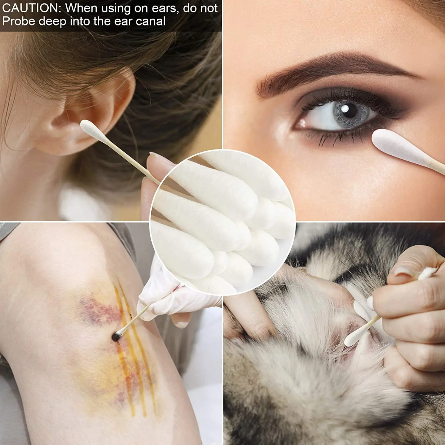 500 Count - Spiral&Round Double Tips Cotton Swabs, Organic Cotton Buds for Makeup Remover Ears Cotton Swabs Cosmetic Tool