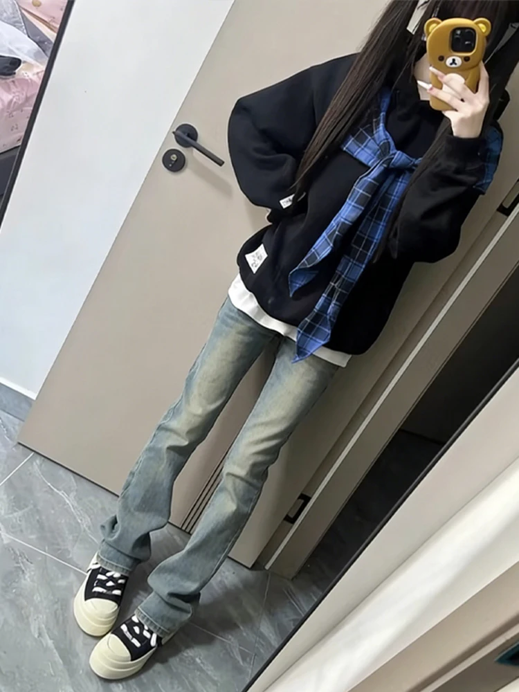 

Retro Blue High Waist Men's Jeans Street Style Slim Fit Spring Straight Leg Narrow Version Enhanced Waistline Jeans