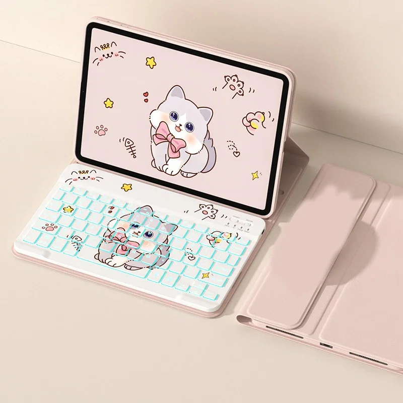 

For IPad 10th Generation Bluetooth Keyboard Case 2024 Air Pro 11inch Tablet Case Ipad 19 20 10.2in Cartoon Case Mute Keyboard