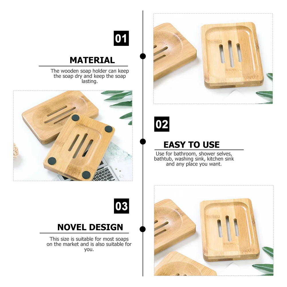 

3Pcs Wood Soap Dish Smooth Polishing Strong Bearing Capacity Soap Tray Holder for Bathroom Shower Sink Easy Drainage
