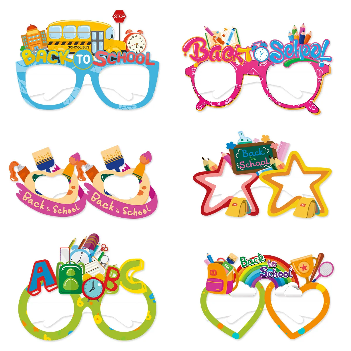 6pcs Back To School Party Paper Glasses para Kid Bem-vindo Feliz Começo Da Escola Jardim de Infância Decoração Do Partido Bonito Foto Props Suprimentos