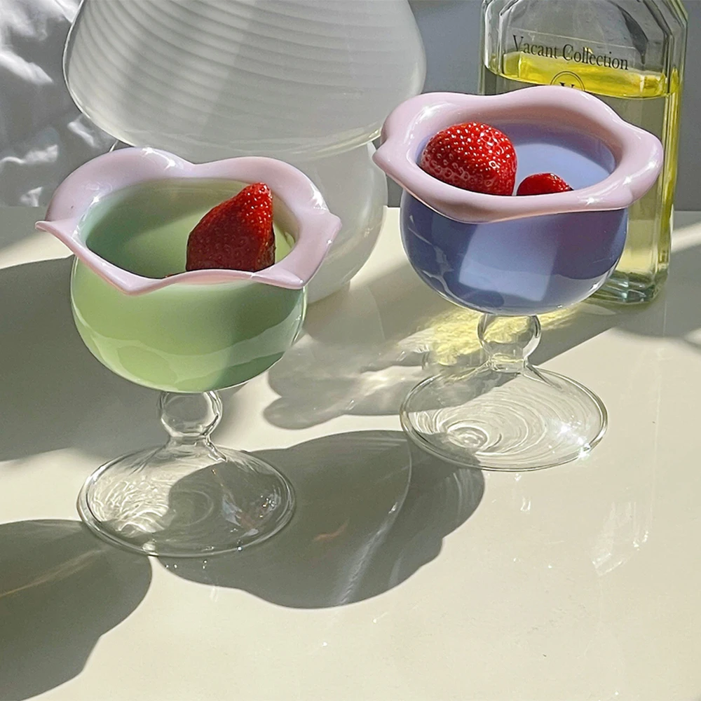 Copa de cristal colorida con forma de rosa para cóctel, copa de vino para champán, helado, postre, taza para ensalada de frutas, resistente al calor