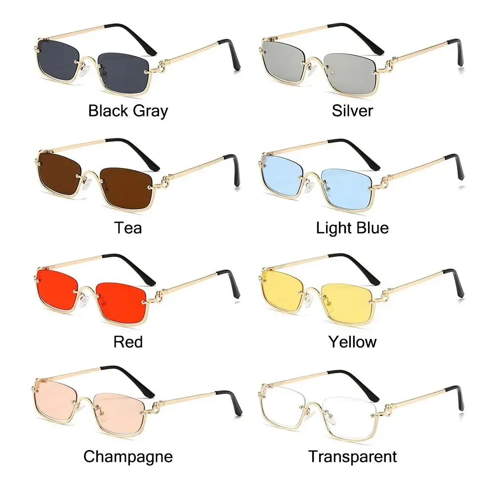 Trendy Small Square Women\'s Sunglasses Metal Half Frame Sun Glasses Vintage Shades UV400 Eyewear Narrow Eyeglasses Driver Goggle