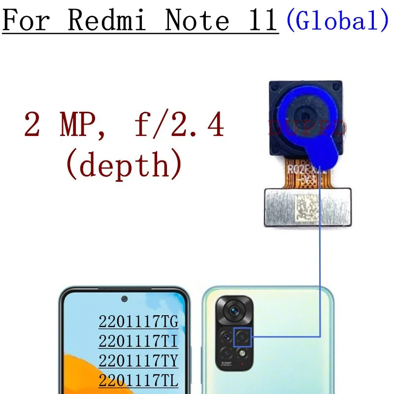 Rear Camera For Xiaomi Redmi Note 11 Global 2201117TG/TI/TY/TL Front Samll Facing Back Main Camera Moduel Flex Cable Parts