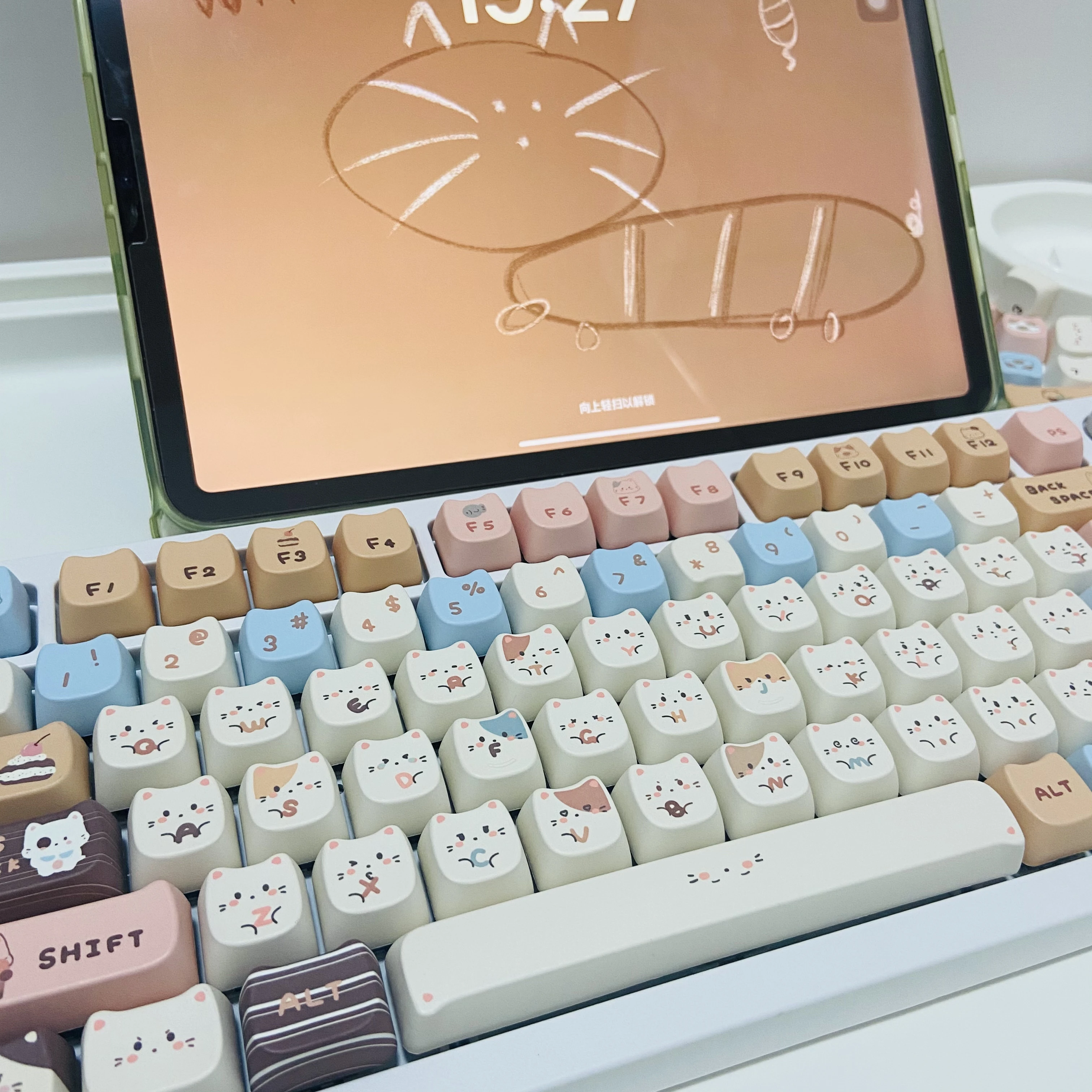 Key Cap MOA Sea Salt Cat Mechanical Keyboard Key Caps 140keys Cross Axis Dye-sublimation Customized Personalized Keycaps PBT