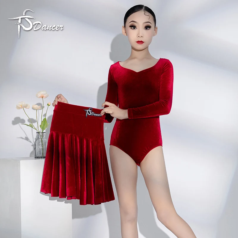 Abito da competizione per regole di danza latina, abito da spettacolo per ragazze, abito da ballo latino a maniche lunghe autunno e inverno, set per bambini