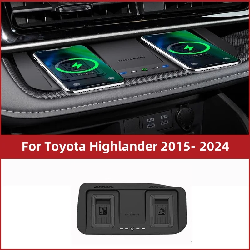 Car Wireless Charger 15W Quick Charging Center Console Phone Charger Holder for Toyota Highlander 2015-2024 Accessories