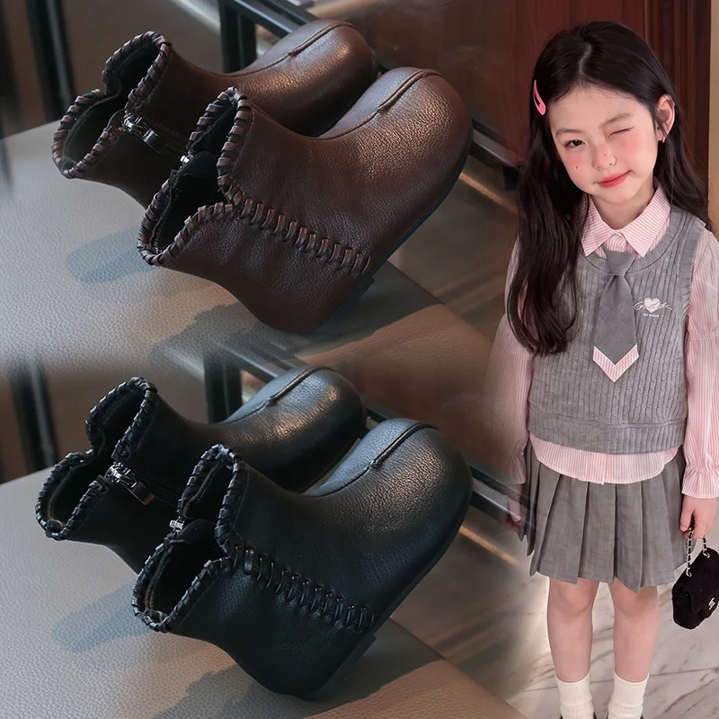 2026 New Fall Winter Baby Boots PU Leather Solid Color Toddler Short Boots for Kids Girl Princess Shoes 22-31