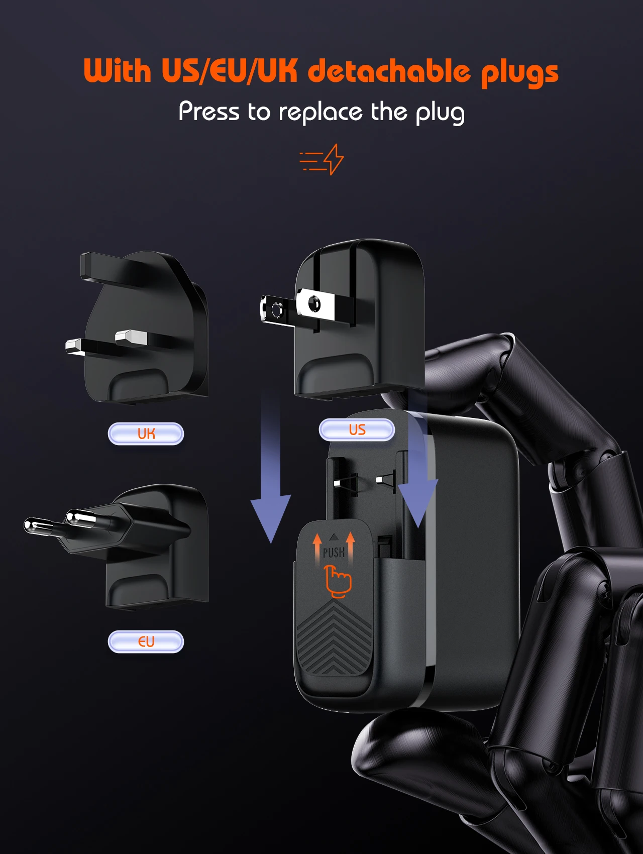 LDNIO GaN 65 W USB C Ladegerät Reiseladegerät PD QC Wandladegerät 3 Port Internationaler Steckeradapter EU UK US AU Reisesteckeradapter – Detail 10