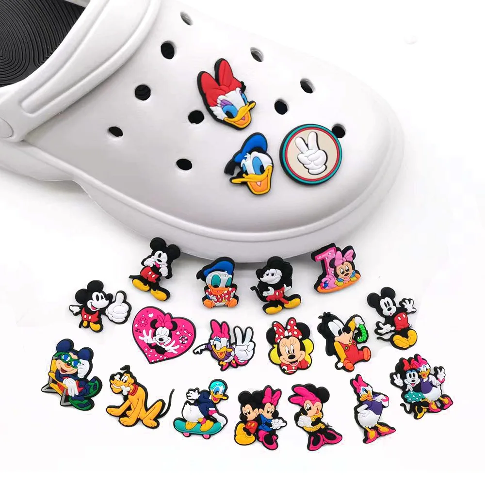 

Disney Mickey Mouse Minnie Shoe Charms Cartoon Anime Figure Kawaii Croc Charms PVC Souvenir Decorations Wholesale Kids Gift