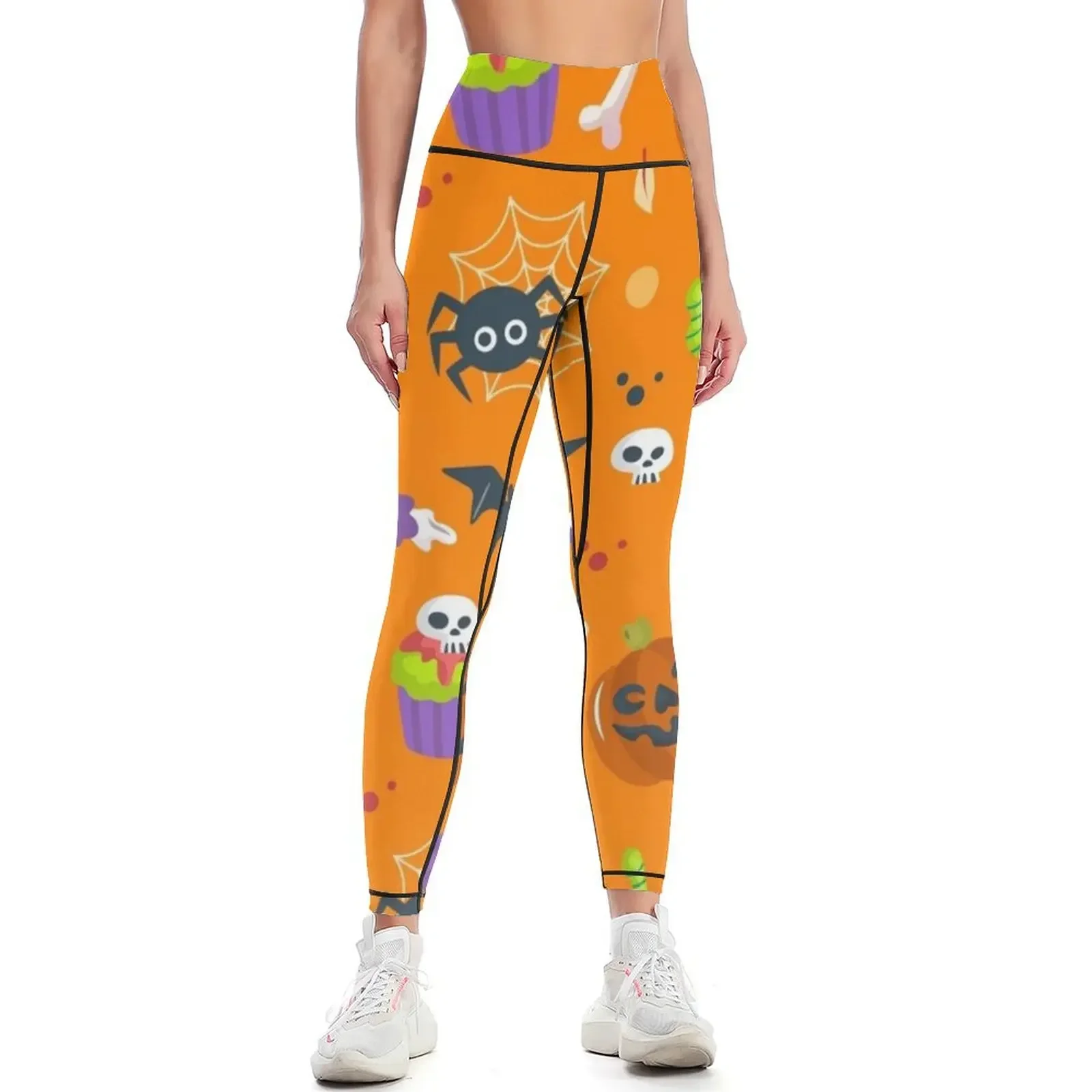 

Halloween Creepy Eyes And Witches Hat Candy Pattern Leggings active wear sport set Womens Leggings