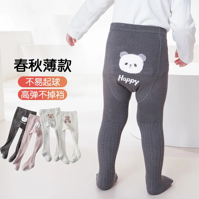 Cute Toddler Spring Summer Footed Tights Anti-slip Gripper Soles Cartoon Animal Prints On Hip Thin Breathable Stretch Pantyhose