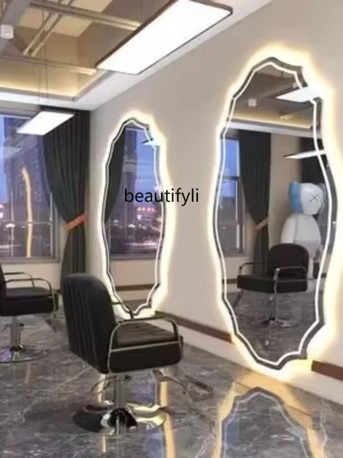 Barber Shop Hair Salon Dressing Table Single-Sided Special-Shaped Hair Cutting Mirror Hair Salon Wall-Mounted Hot Dyeing Mirror