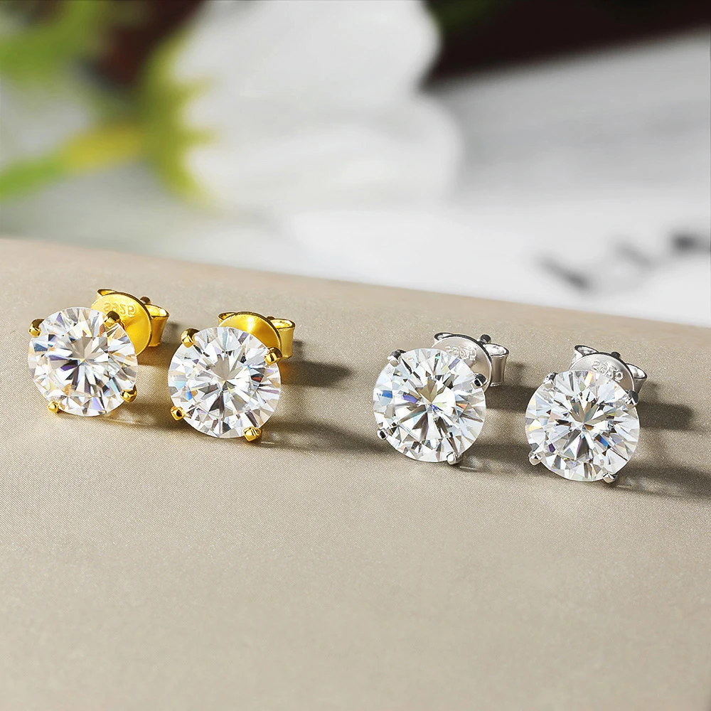0.2‑3‑CT Multi‑Size Round‑Cut Solitaire‑Setting 4‑Prong‑Setting Moissanite Stud Earrings for Women, Classic Sparkling 925 Sterling‑Silver Wedding Fine Jewelry, Ideal Gift for Her
