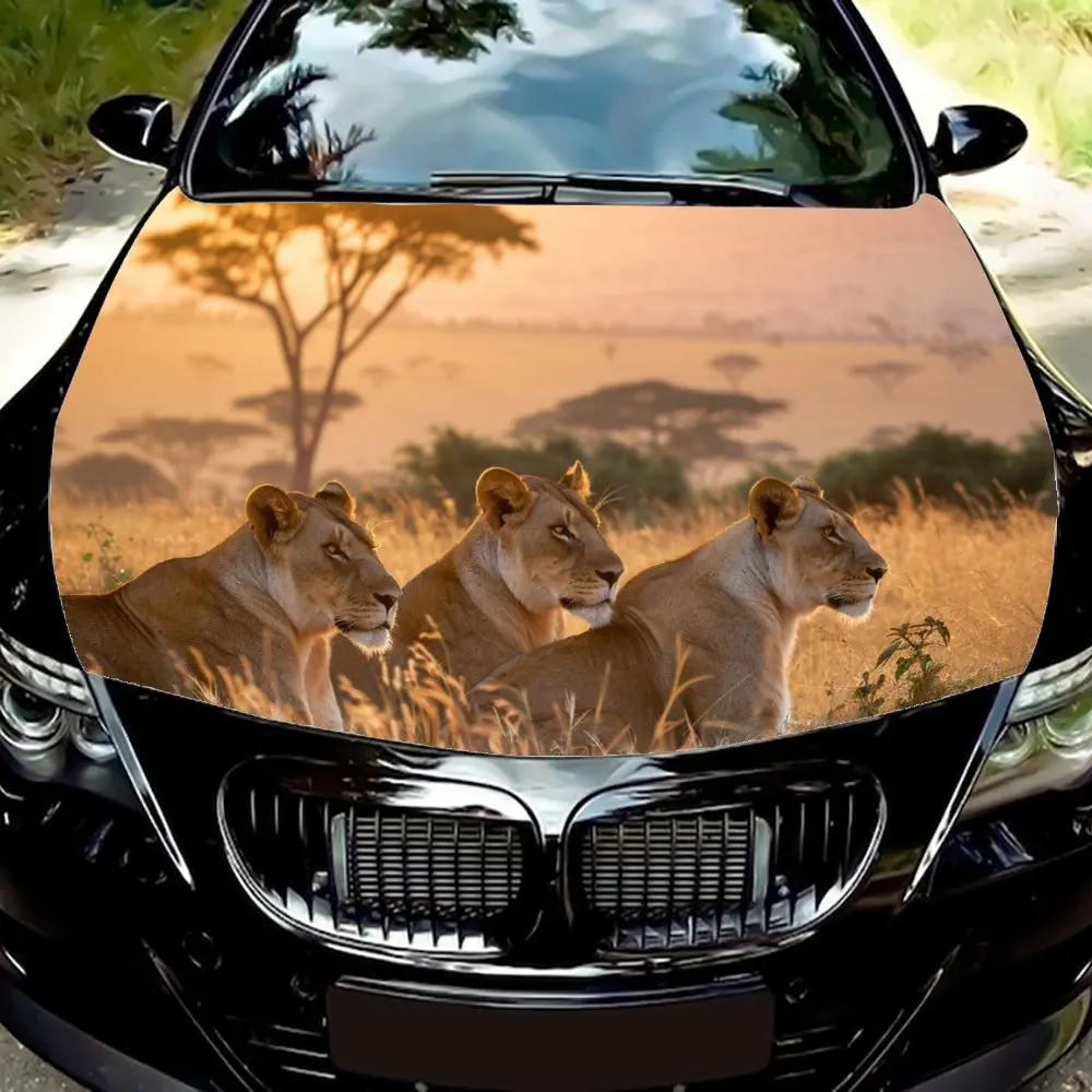 Leisurely Sitting Animal Lion Car Hood Wrap Color Vinyl Sticker Truck Graphic Bonnet DIY Auto Accessories Decoration Decal Gift