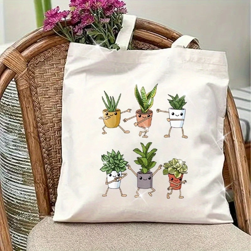 

Dancing Plants Unisex Tote Bag - Whimsical Dancing Potted Plants Design, Durable Machine-Washable Fabric, Spacious Unisex Should