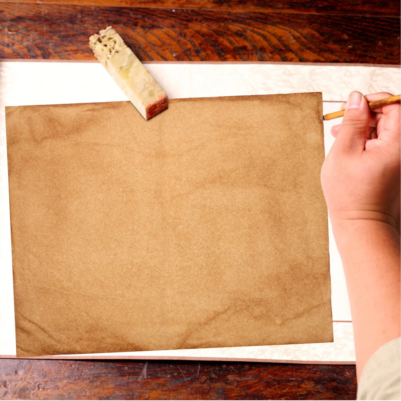 50Pcs Handmade Semi-Raw Rice Paper Traditional Ancient Craft Calligraphy Practice Sheets Retro Vegetation-Dyed Ink Absorption