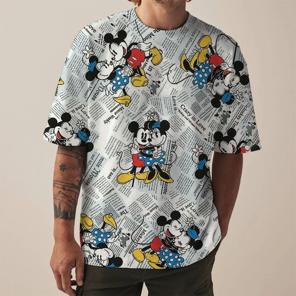 

Men's fashionable Disney Mickey Mouse print T-shirt, casual slightly elastic breathable top, suitable for outdoor summer